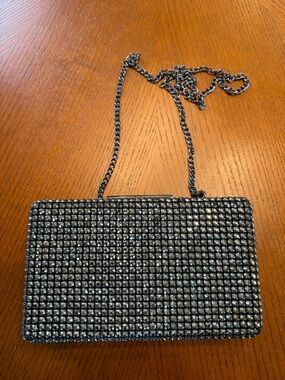 Scarlett Gunmetal Crystal Mesh Chain Clutch